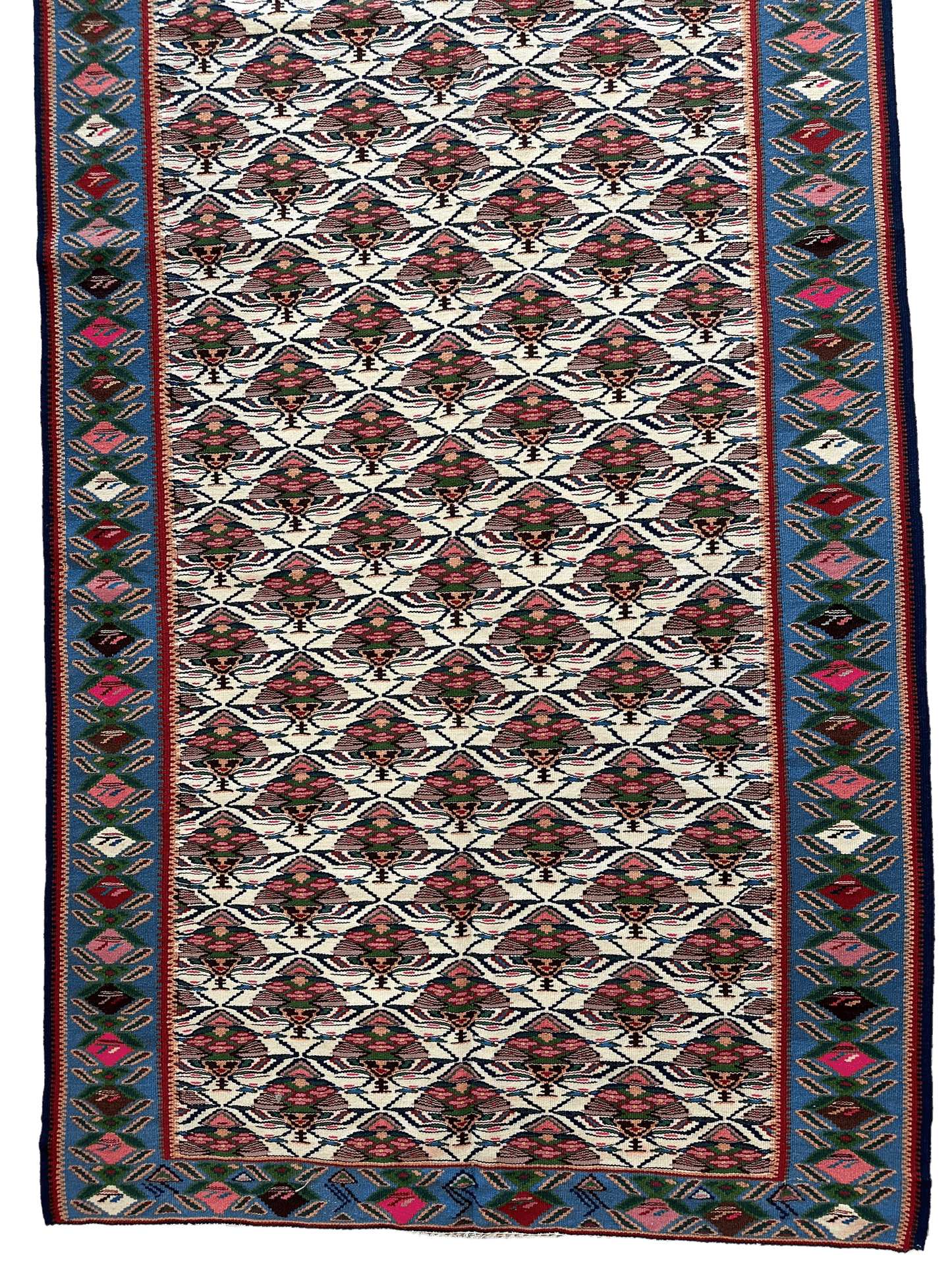 Masterpiece Vintage Persian Senneh Kilim Runner Rug 4’ x 9’