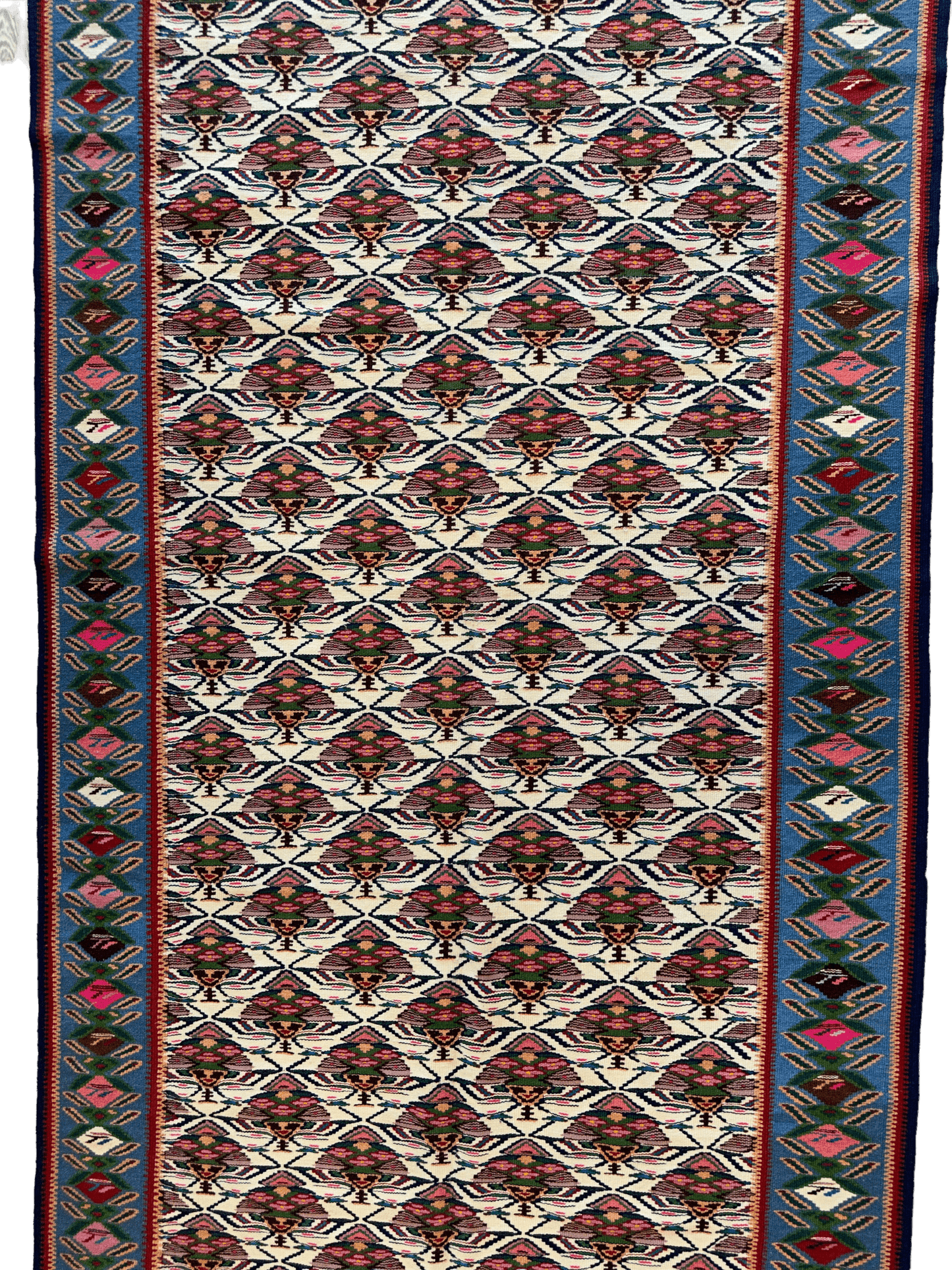 Masterpiece Vintage Persian Senneh Kilim Runner Rug 4’ x 9’