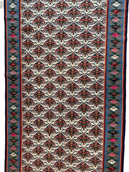 Masterpiece Vintage Persian Senneh Kilim Runner Rug 4’ x 9’