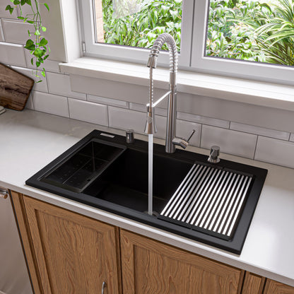 ALFI brand AB3418SBDI 33" Granite Composite Workstation Step Rim Single Bowl Drop In Sink with Accessories