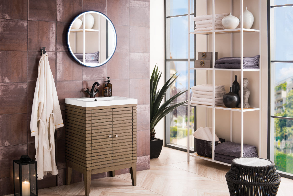 Linden 24" Single Vanity with White Glossy Composite Stone Top