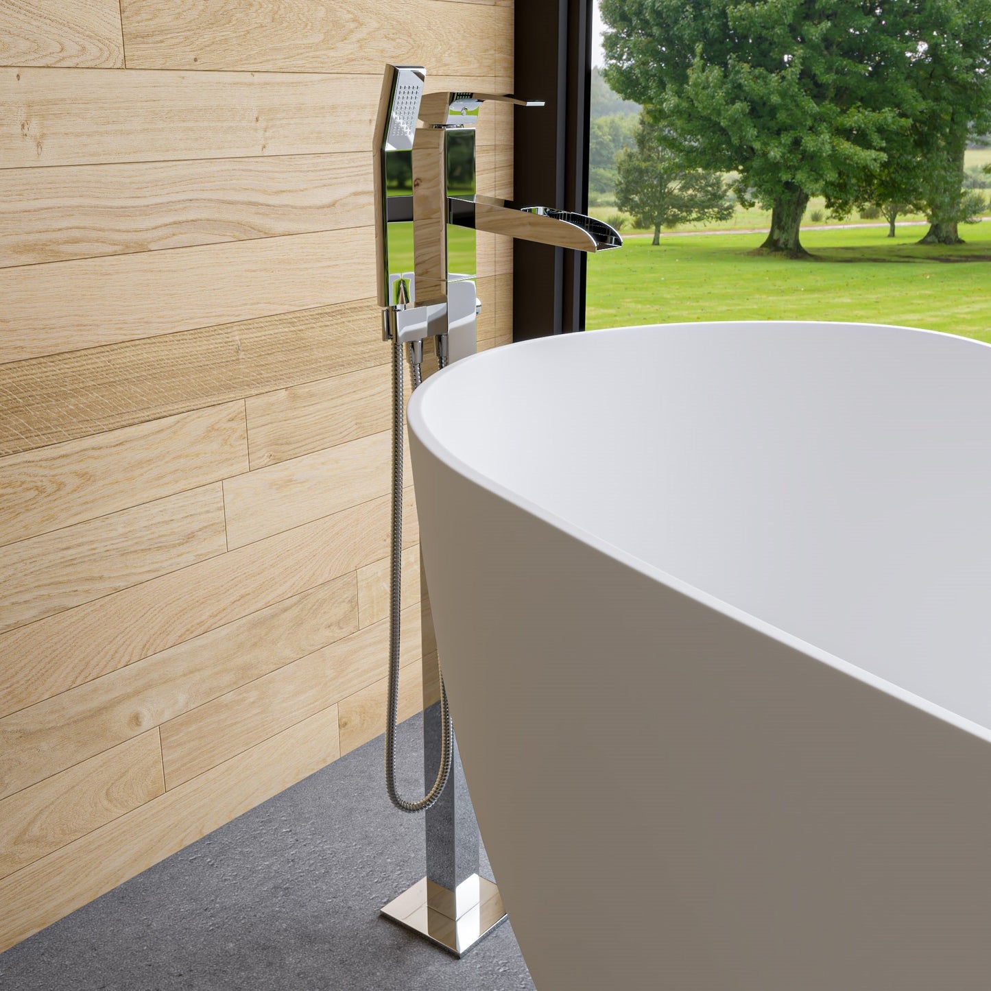 ALFI brand AB2843 Single Hole Floor Mounted Waterfall Tub Filler