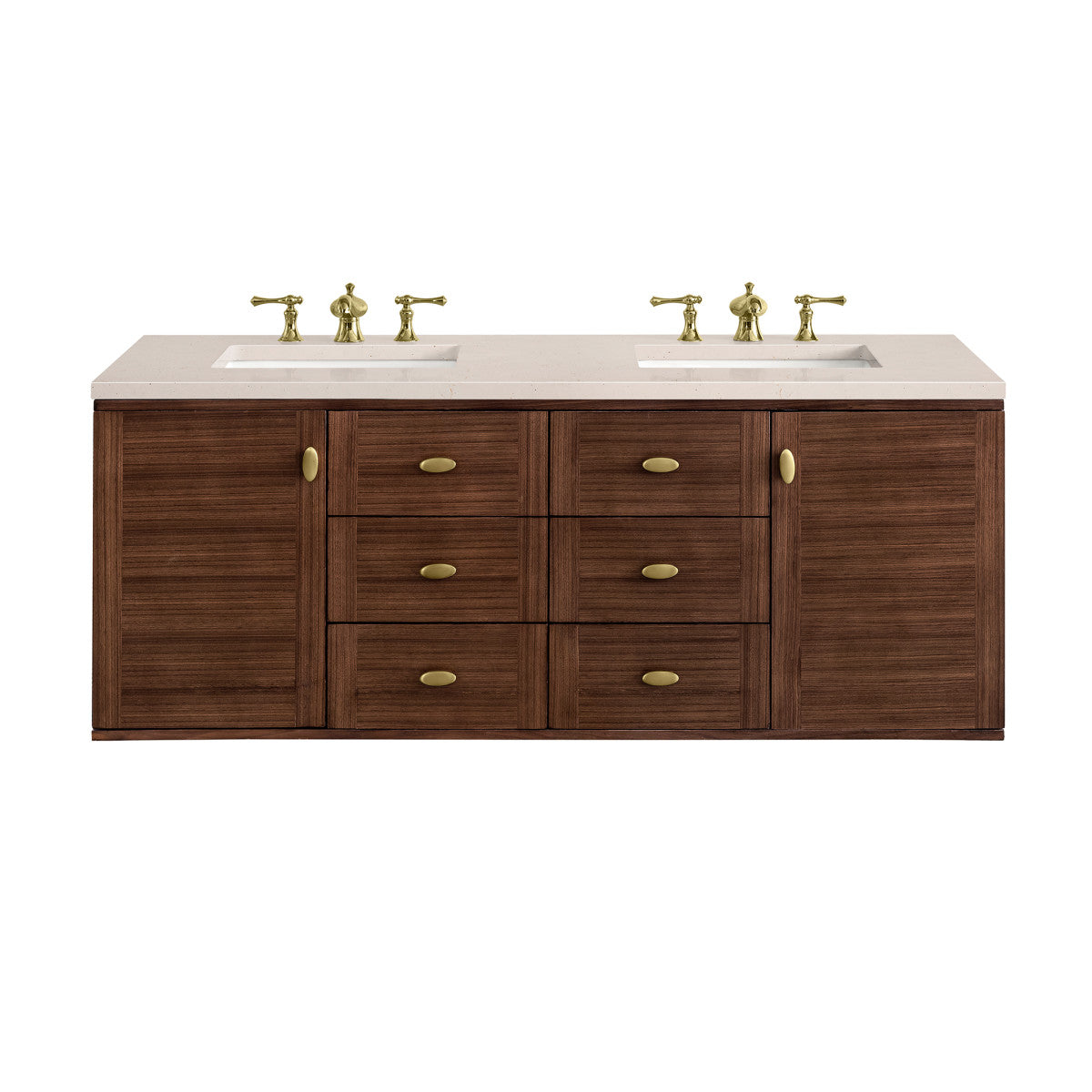 Amberly 60" Double Vanity Cabinet, Mid-Century Walnut