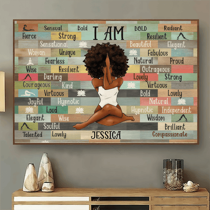 I Am Black Woman Yoga Pose - Personalized Gift for Black Woman, Black Girl - Black History Month, Juneteenth | Custom Black Art, African American