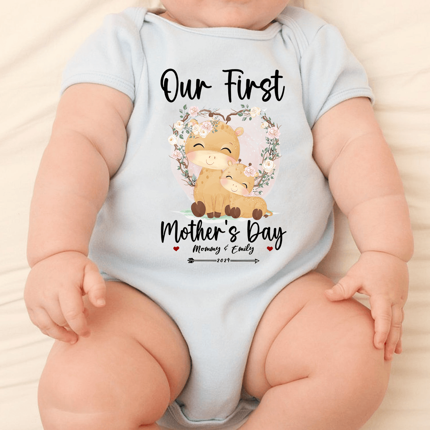 Our First Mother's Day Baby Onesie - Personalized Custom T Shirt - Gift for Mom & Baby, Mother's Day Gift
