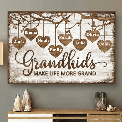 Grandkids Make Life More Grand Wall Art - Personalized Family Gift For Grandma, Grandpa, Grandparent | Canvas/Poster