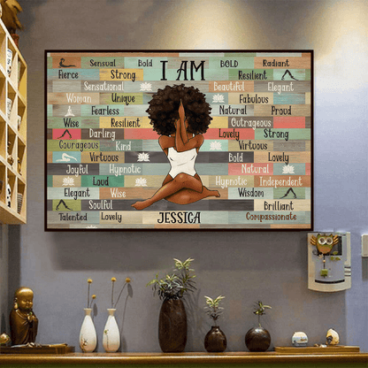 I Am Black Woman Yoga Pose - Personalized Gift for Black Woman, Black Girl - Black History Month, Juneteenth | Custom Black Art, African American