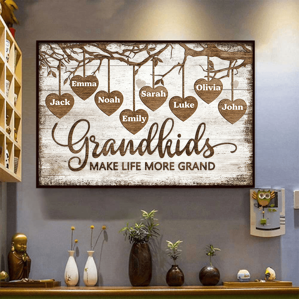 Grandkids Make Life More Grand Wall Art - Personalized Family Gift For Grandma, Grandpa, Grandparent | Canvas/Poster