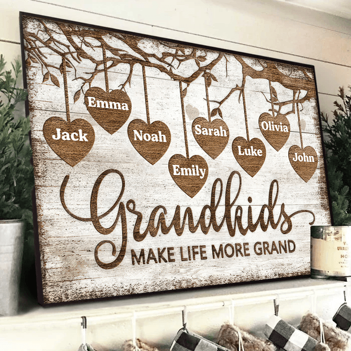 Grandkids Make Life More Grand Wall Art - Personalized Family Gift For Grandma, Grandpa, Grandparent | Canvas/Poster