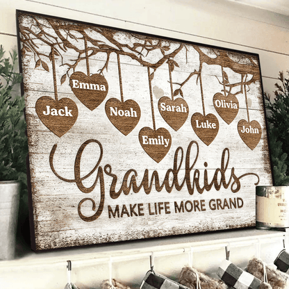 Grandkids Make Life More Grand Wall Art - Personalized Family Gift For Grandma, Grandpa, Grandparent | Canvas/Poster