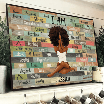 I Am Black Woman Yoga Pose - Personalized Gift for Black Woman, Black Girl - Black History Month, Juneteenth | Custom Black Art, African American
