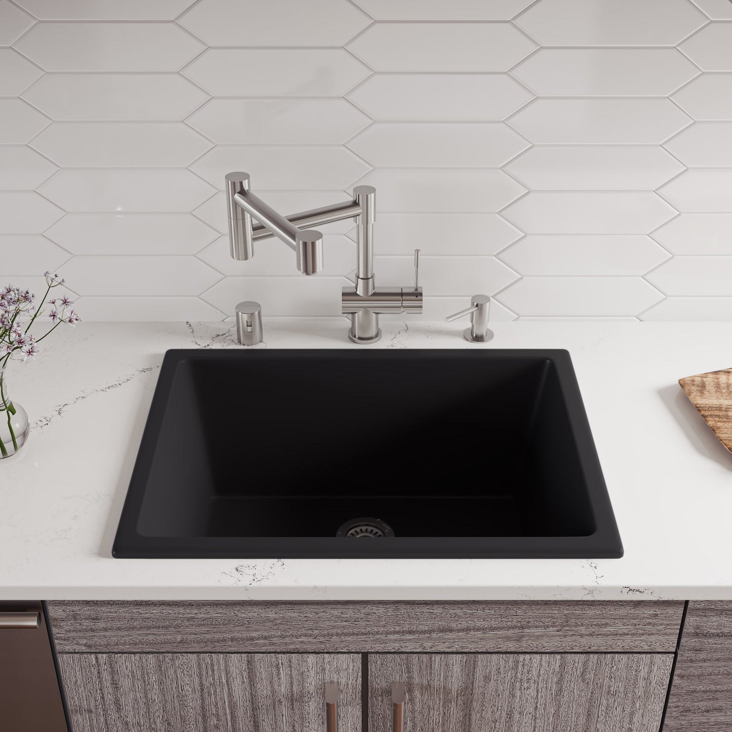 ALFI brand AB2418UD 24" x 18" Fireclay Undermount / Drop In Fireclay Kitchen Sink