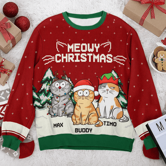Meowy Catmas - Custom Ugly Sweater - Personalized Funny Christmas Gifts for Cat Owners & Lovers, Cat Mom, Cat Dad | Sweatshirt