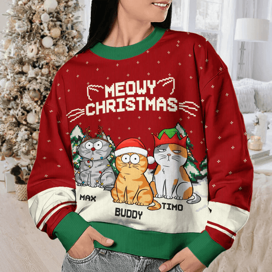 Meowy Catmas - Custom Ugly Sweater - Personalized Funny Christmas Gifts for Cat Owners & Lovers, Cat Mom, Cat Dad | Sweatshirt