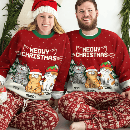 Meowy Catmas - Custom Ugly Sweater - Personalized Funny Christmas Gifts for Cat Owners & Lovers, Cat Mom, Cat Dad | Sweatshirt