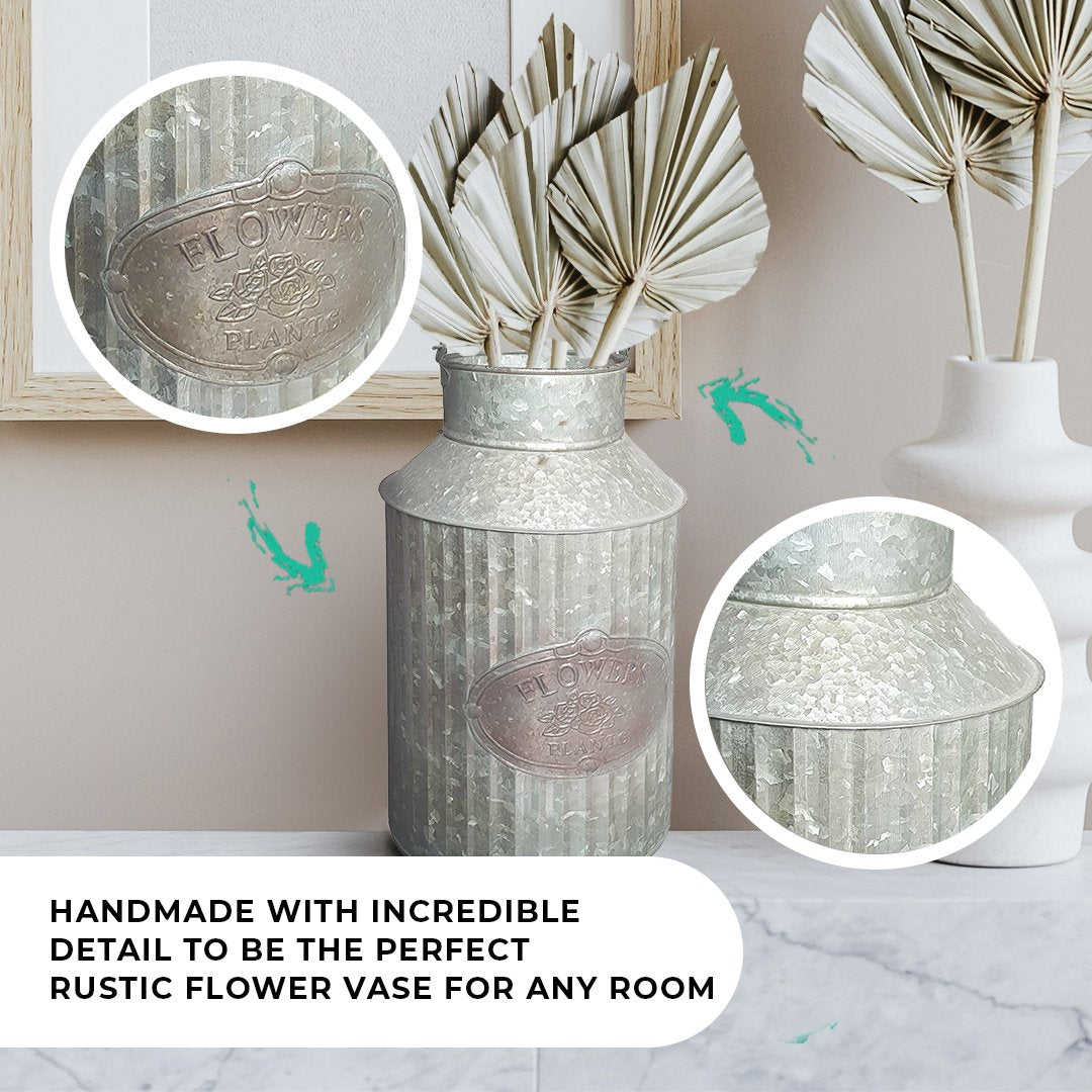 Farmhouse Style Flowers and Plants Can with Handle, 12.5"