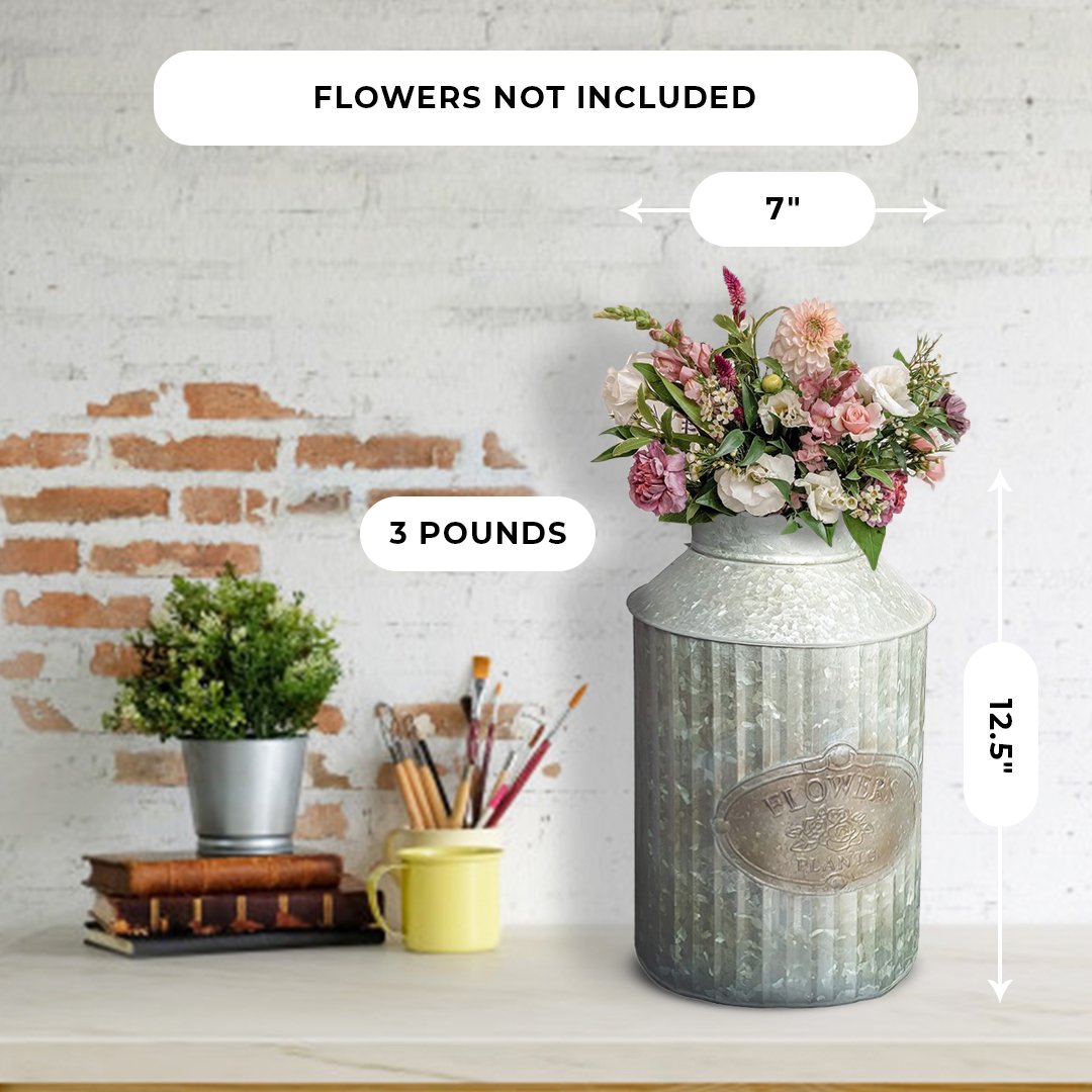 Farmhouse Style Flowers and Plants Can with Handle, 12.5"