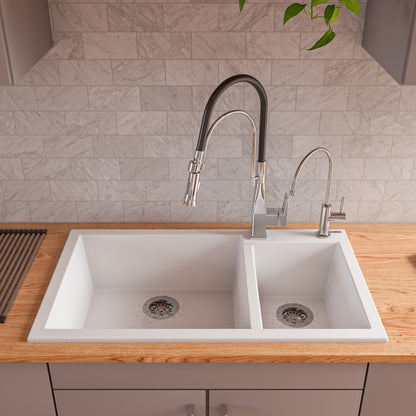 ALFI brand AB3319DI 34" Double Bowl Drop In Granite Composite Kitchen Sink