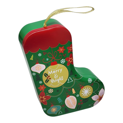 Christmas Stocking Cookie Tin Ornament - Merry & Bright