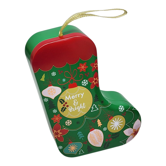 Christmas Stocking Cookie Tin Ornament - Merry & Bright