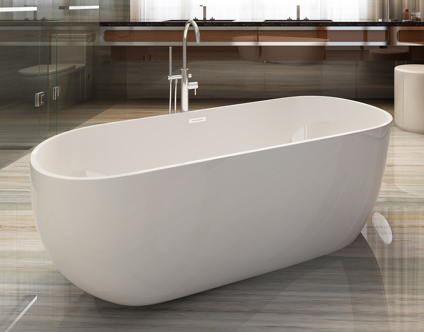 ALFI brand  AB8838 59 inch White Oval Acrylic Free Standing Soaking Bathtub