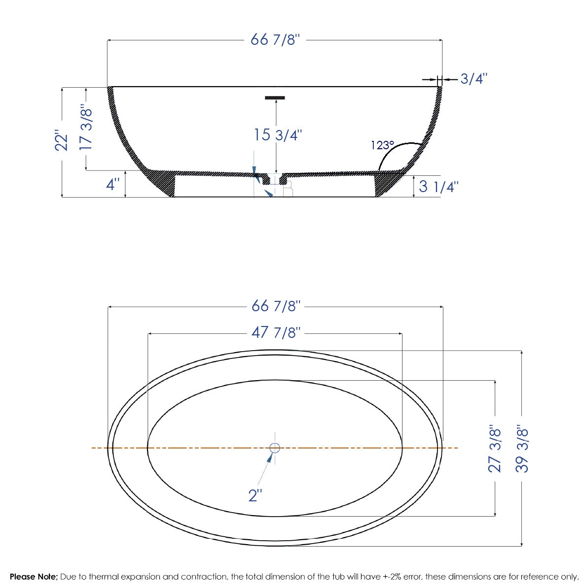 ALFI brand  AB9941 67" White Oval Solid Surface Smooth Resin Soaking Bathtub