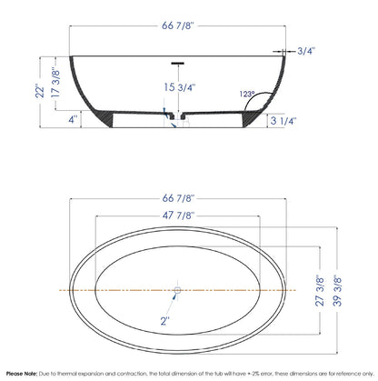 ALFI brand  AB9941 67" White Oval Solid Surface Smooth Resin Soaking Bathtub
