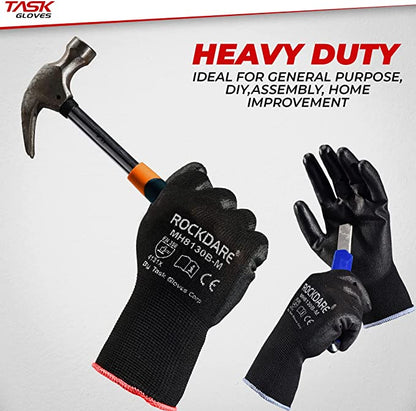 Task Force Safety Work Gloves PU Coated-12 Pairs, Seamless Knit Glove with Polyurethane Coated Smooth Grip, General Duty Work