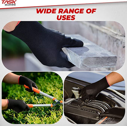 Task Force Safety Work Gloves PU Coated-12 Pairs, Seamless Knit Glove with Polyurethane Coated Smooth Grip, General Duty Work