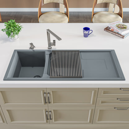 ALFI brand AB4620DI 46" Double Bowl Granite Composite Kitchen Sink with Drainboard