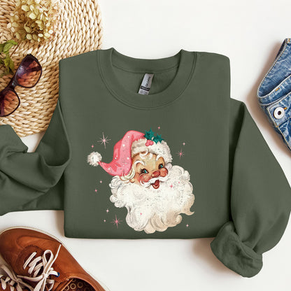 Retro Santa Sweatshirt, Vintage Classic Christmas, Pink Star