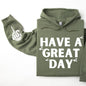 Have A Great Day Hoodie, Skeleton Middle Finger Sleeve Graphic, Sassy, Funny Hooded Sweatshirt