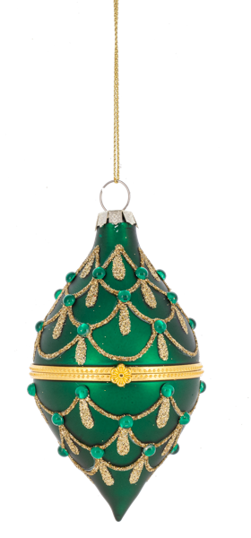 Glittered Hinged Drop Ornament - Green