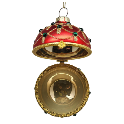 Glittered Hinged Ball Ornament - Ruby Radiance