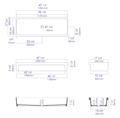 ALFI brand  AB48TRBM 48" Black Matte Above Mount Fireclay Bathroom Trough Sink