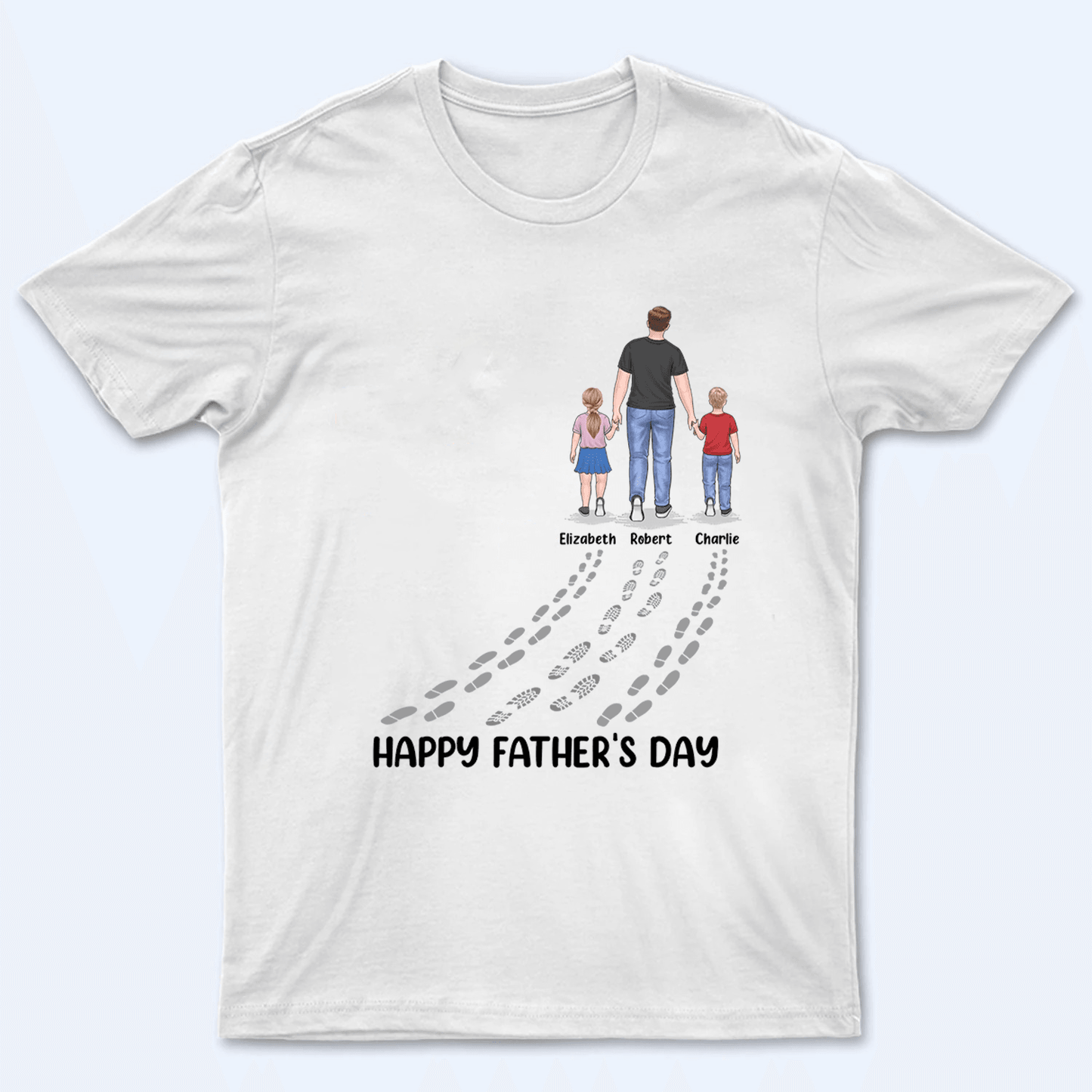 Fathers And Childs Footprints - Personalized Custom T Shirt - Father's Day Gift for Dad, Papa, Grandpa, Daddy, Dada