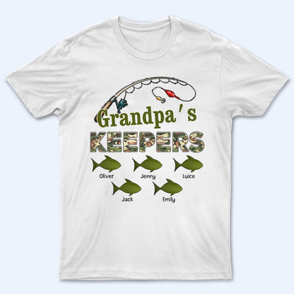 Grandpa‘s Keepers Pattern Fishing - Personalized Custom T Shirt - Gift for Dad, Papa, Grandpa, Daddy, Dada