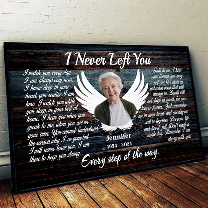 Loss of Mom, Wife - Custom Photo Angel Wings I Never Left You - Memorial Gift - Personalized Canvas For Family Members