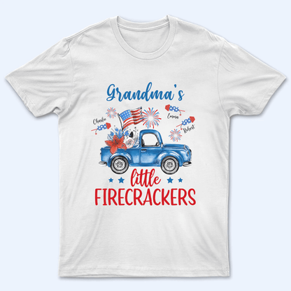 Grandma's Little Firecrackers 4th of July Patriotic - Personalized Custom T Shirt - Gift for Grandma/Nana/Mimi, Mom, Wife, Grandparent