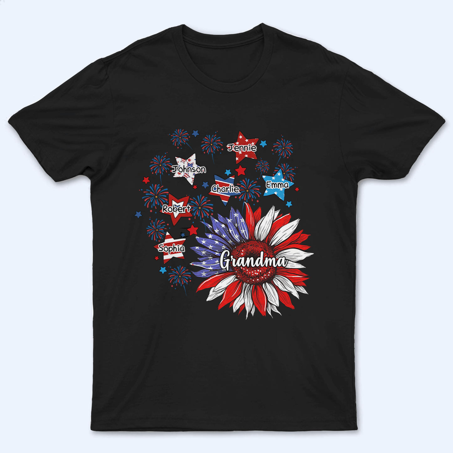 Sunflowers 4th Of July Grandma - Personalized Custom T Shirt - Birthday, Loving, Funny Gift for Grandma/Nana/Mimi, Mom, Wife, Grandparent
