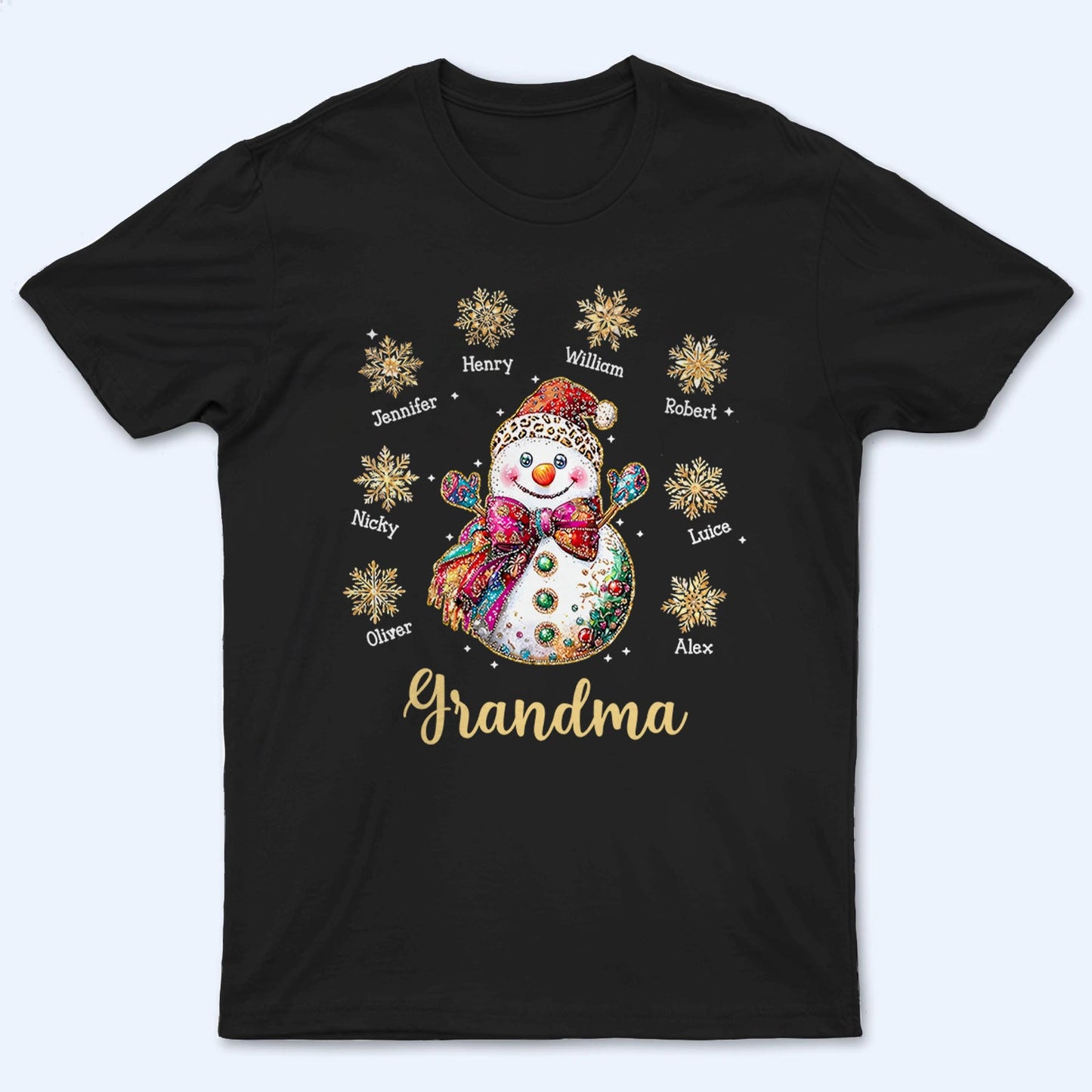 Grandma Christmas Snowman - Personalized Custom T Shirt - Christmas Gift for Grandma/Grandparent