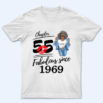 Custom Age & Year, Stepping Into a New Chapter, Turning New Age, Fabulous Since - Personalized T Shirt - Birthday, Loving, Funny Gift for Her, Wife, Mom, Mother, Grandma