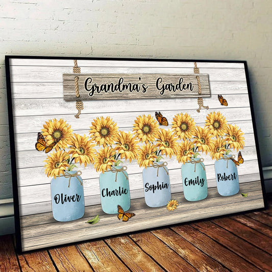 Grandma‘s Garden Sunflower Vase - Personalized Poster/Canvas - Gift for Grandma, Nana, Grandparent