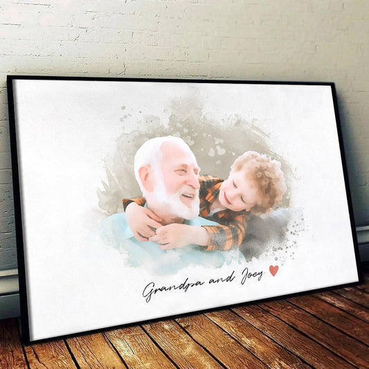 Custom Photo Grandpa and Kid Portrait - Personalized Poster/Canvas - Gift For Grandpa/Grandma, Mom/Dad