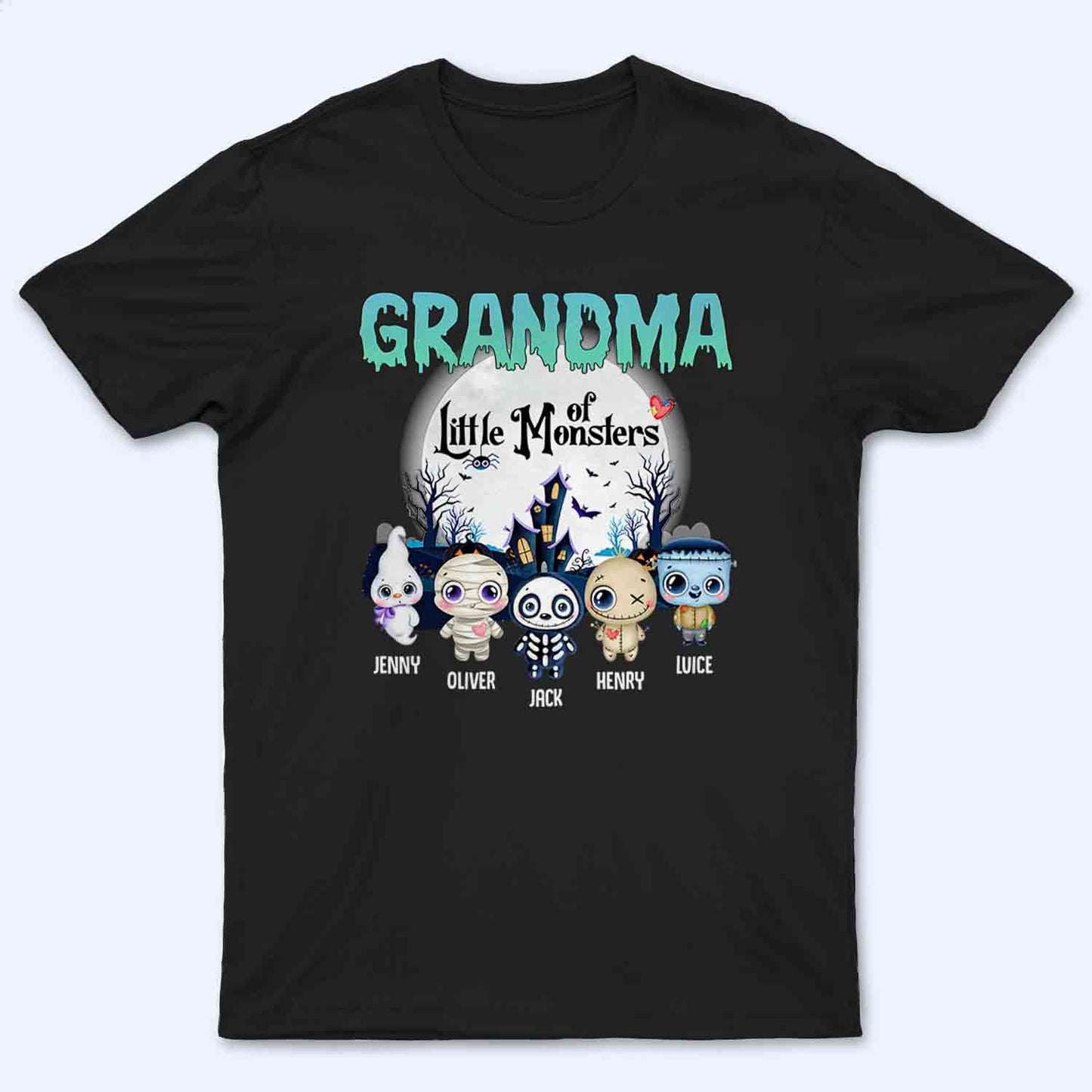 Grandma Of These Little Monsters - Personalized Custom T Shirt - Halloween Gift for Grandma/Nana/Mimi, Mom, Wife, Grandparent
