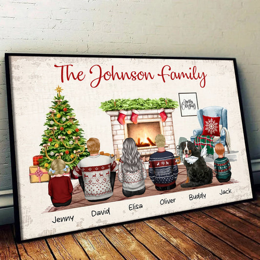 Christmas Family Back View Sitting Together - Personalized Poster/Canvas - Gift For Family Members, Mom and Dad