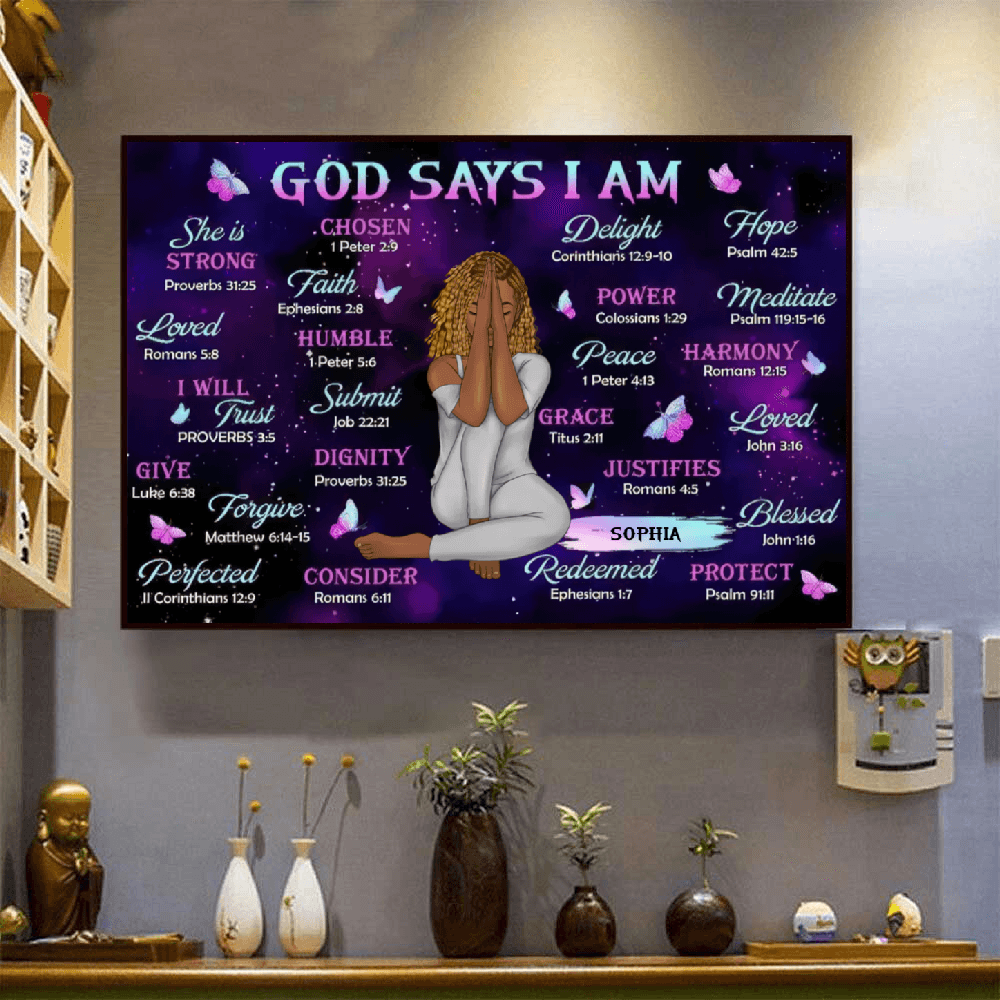 God Says I Am - Custom Wall Art - Personalized Gift for Christian Girl, Woman, Wife, Girlfriend