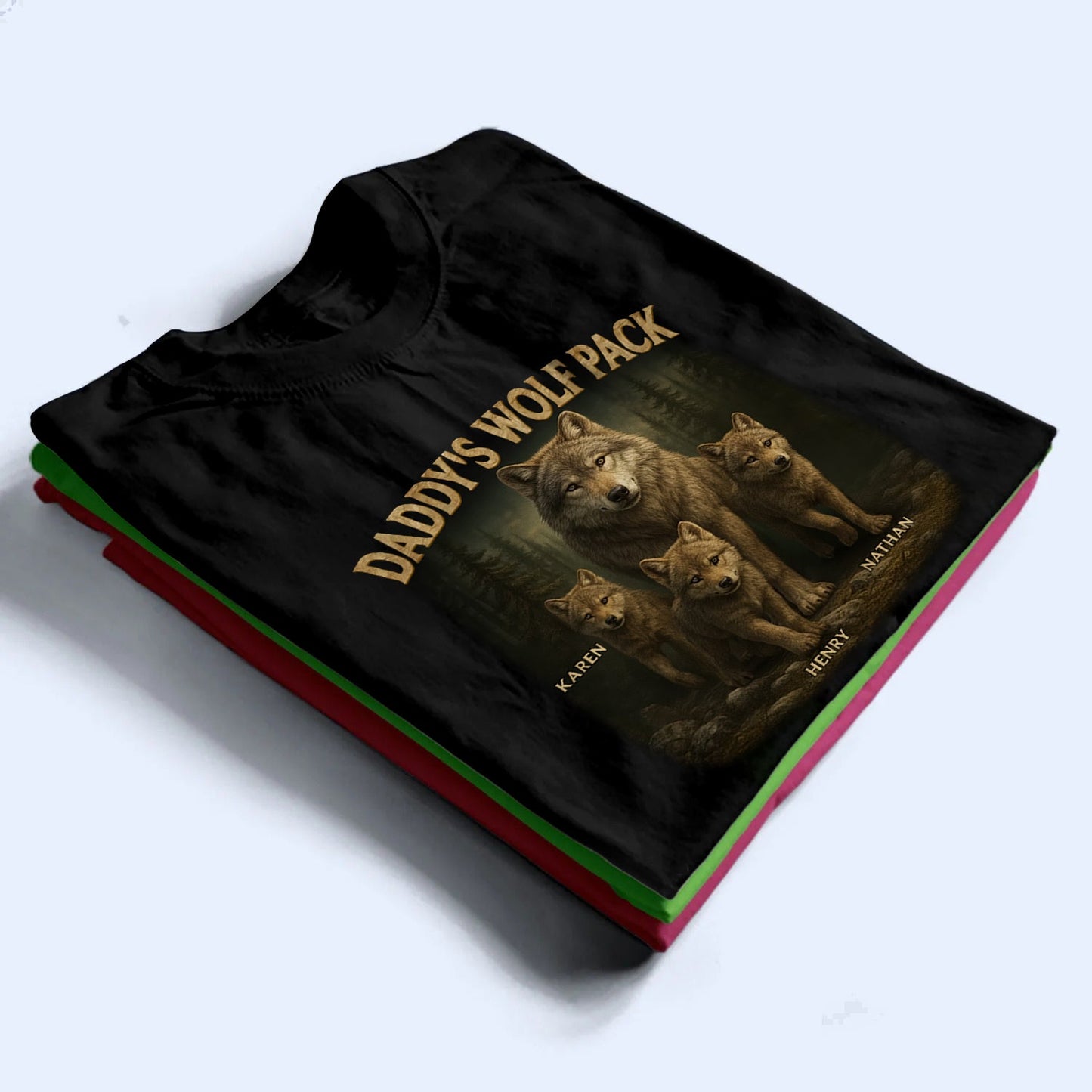 Papa’s Wolf Pack - Personalized Custom T Shirt - Father's Day Gift for Dad, Papa, Grandpa, Daddy, Dada