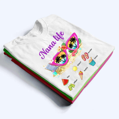 Grandma Life Sunglasses Beach Vibes Summer Vacation - Personalized Custom T Shirt - Gift for Grandma/Nana/Mimi, Mom, Wife, Grandparent