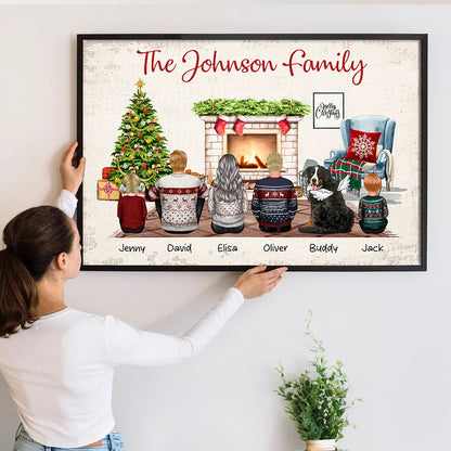 Christmas Family Back View Sitting Together - Personalized Poster/Canvas - Gift For Family Members, Mom and Dad